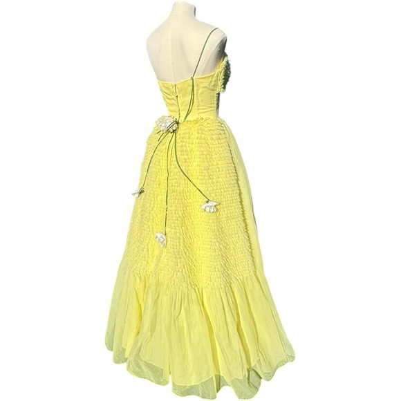 Vintage 1950s Lemon Chiffon Prom Dress Yellow Cupcake Dream Vegas‎ Wedding Small - Picture 4 of 16
